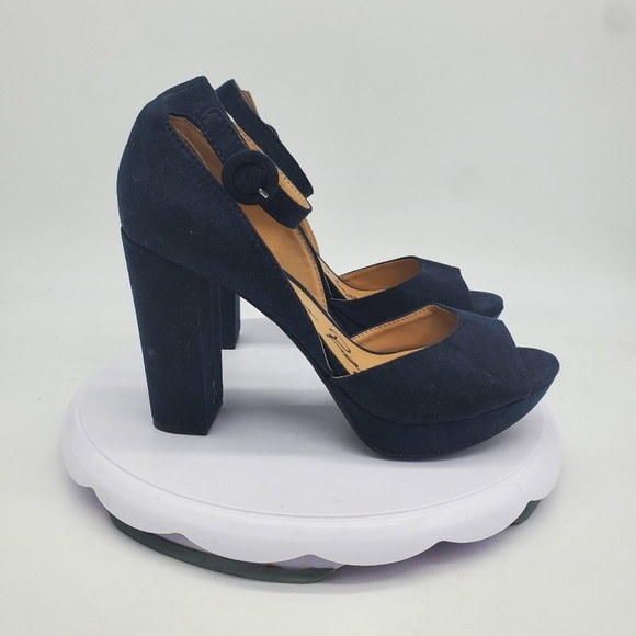 American Rag Shoe Women 8.5 Reeta Block Heel Platform Sandals Suede Blue - Picture 4 of 7